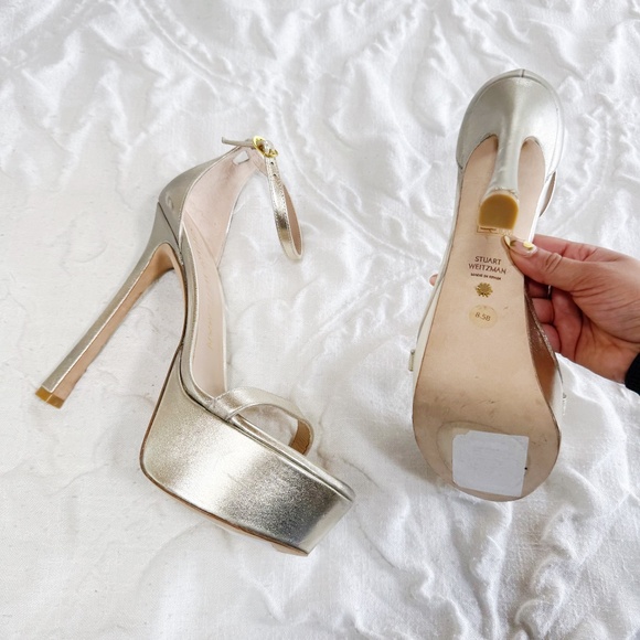 Stuart Weitzman Nudistcurve Hollywood Ankle-Strap Platform Sandals Size 8.5 - Picture 9 of 9